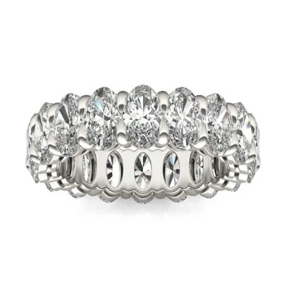 Oval lab-grown diamond eternity ring in 14K white gold with G-VS clarity, featuring a 4 carat total weight, by Start2Finish.