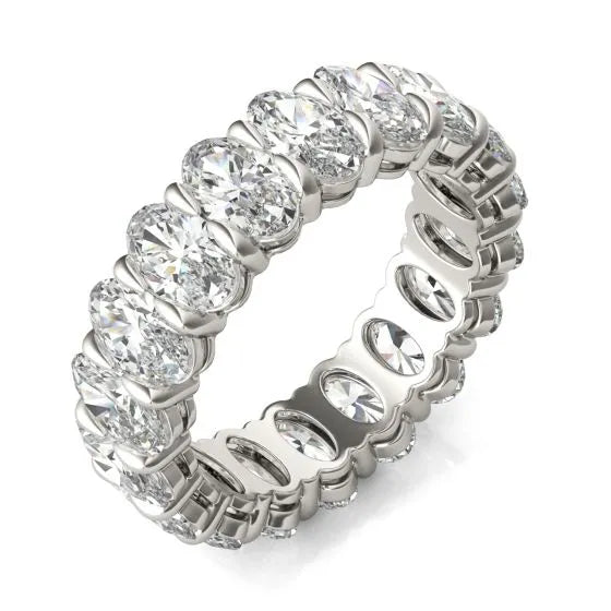 4 CTW oval lab-grown diamond eternity ring in 14K white gold with G-VS clarity, showcasing a classic couture design.