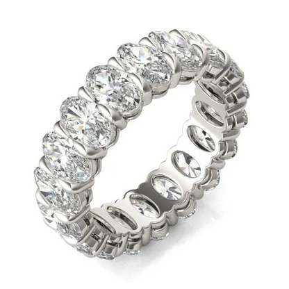 4 CTW oval lab-grown diamond eternity ring in 14K white gold with G-VS clarity, showcasing a classic couture design.