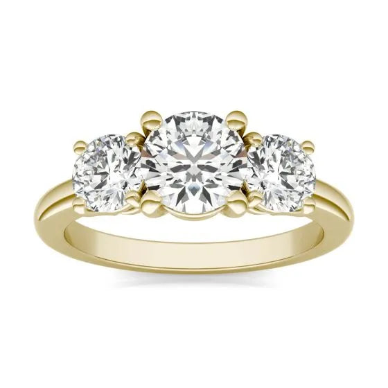 Start2Finish 2 CTW AGI certified lab-grown diamond three stone engagement ring in 14K yellow or white gold, G-VS clarity.