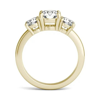 Start2Finish 2 CTW AGI Lab Grown Diamond Three Stone Engagement Ring in 14K Yellow or White Gold, featuring G-VS quality diamonds.