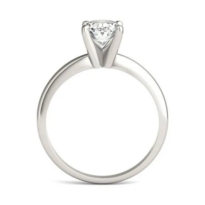 Oval lab-grown diamond solitaire engagement ring in 14K white gold with 1.5 carats total weight.