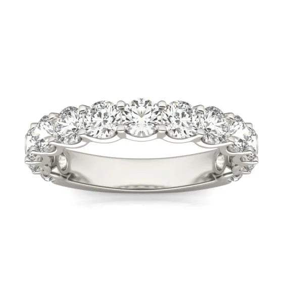 Start2Finish 14K white gold lab-grown diamond half eternity ring with round cut G-VS stones, 2 1/15 CTW, elegant and sparkling.