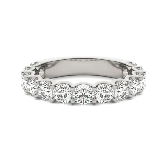 Start2Finish 14K white gold lab-grown diamond half eternity ring with round cut G-VS stones, 2 1/15 CTW, detailed gemstone setting.
