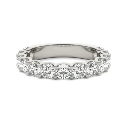 Start2Finish 14K white gold lab-grown diamond half eternity ring with round cut G-VS stones, 2 1/15 CTW, detailed gemstone setting.