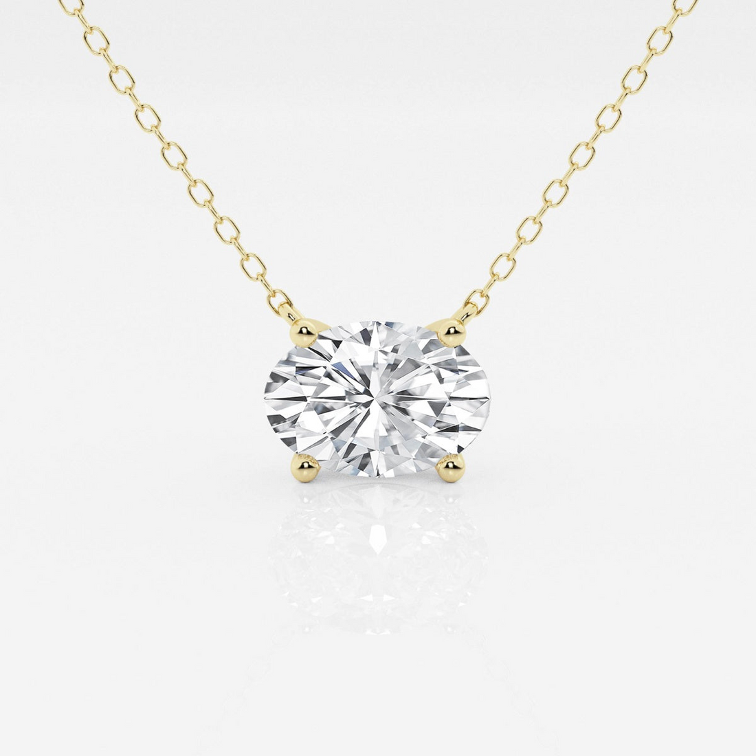 Oval lab-grown diamond solitaire pendant with 1.00 Ctw in white or yellow gold, showcasing a sparkling gemstone.