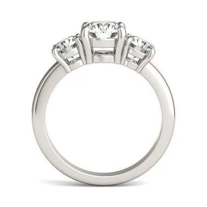 AGI Certified 2 CTW classic three-stone round lab-grown diamond engagement ring in 14K white gold with G-VS clarity.