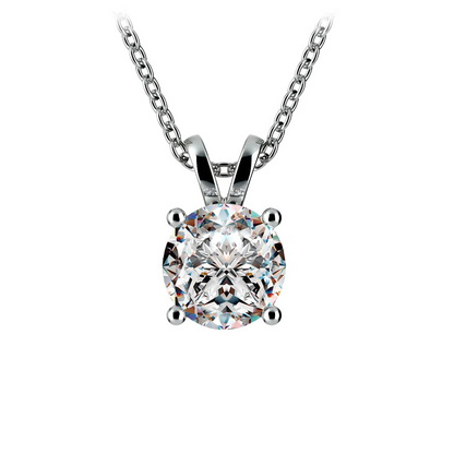AGI Certified 2.00 CTW lab-grown round diamond pendant in 14K white or yellow gold with prong setting, G-VS clarity.