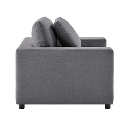 Start2Finish Casella Modern Armchair in charcoal fabric with sleek design and cushioned seat, ideal for contemporary living rooms.