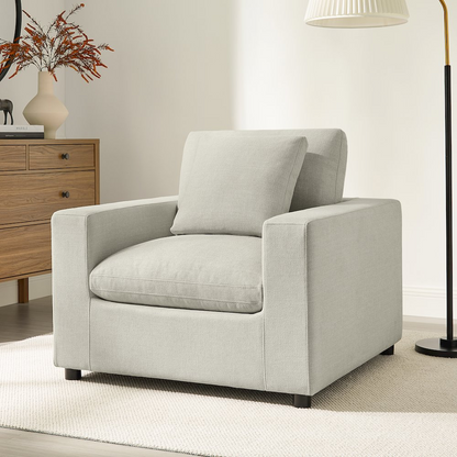 Beige Casella Modern Armchair by Start2Finish with sleek design and cushioned seat, ideal for contemporary living rooms.