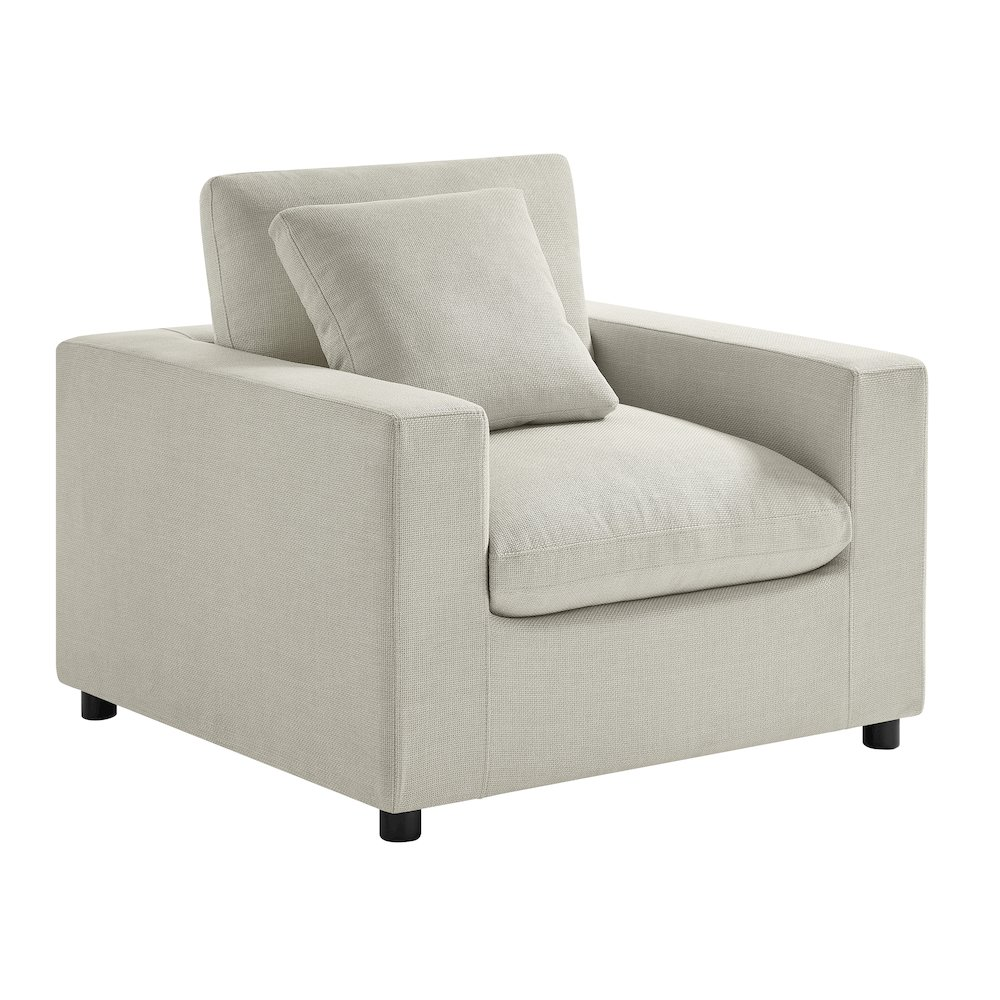 Start2Finish Casella modern beige armchair with plush upholstery and sleek arm design, ideal for contemporary living rooms.