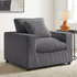 Casella modern armchair in charcoal corduroy fabric, featuring a sleek design with cushioned seat and backrest for comfortable seating.