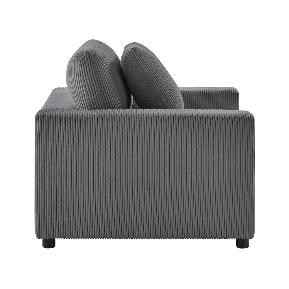 Modern Casella armchair in charcoal corduroy with sleek design and cushioned seat, perfect for contemporary living spaces.