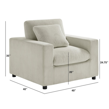 Start2Finish Casella modern beige corduroy armchair with plush cushions and sleek armrest design, ideal for contemporary living spaces.