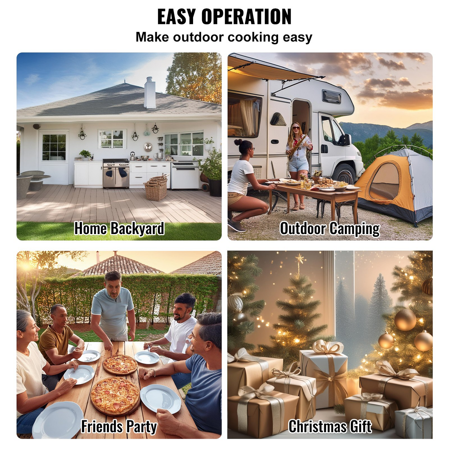 Start2Finish VEVOR portable outdoor pizza oven with pizza stone, shovel, waterproof cover, black tri-fuel grill for camping and backyard.