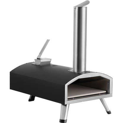Start2Finish VEVOR 12-inch portable outdoor pizza oven with pellet, charcoal, and chips fuel, including pizza stone and waterproof cover.