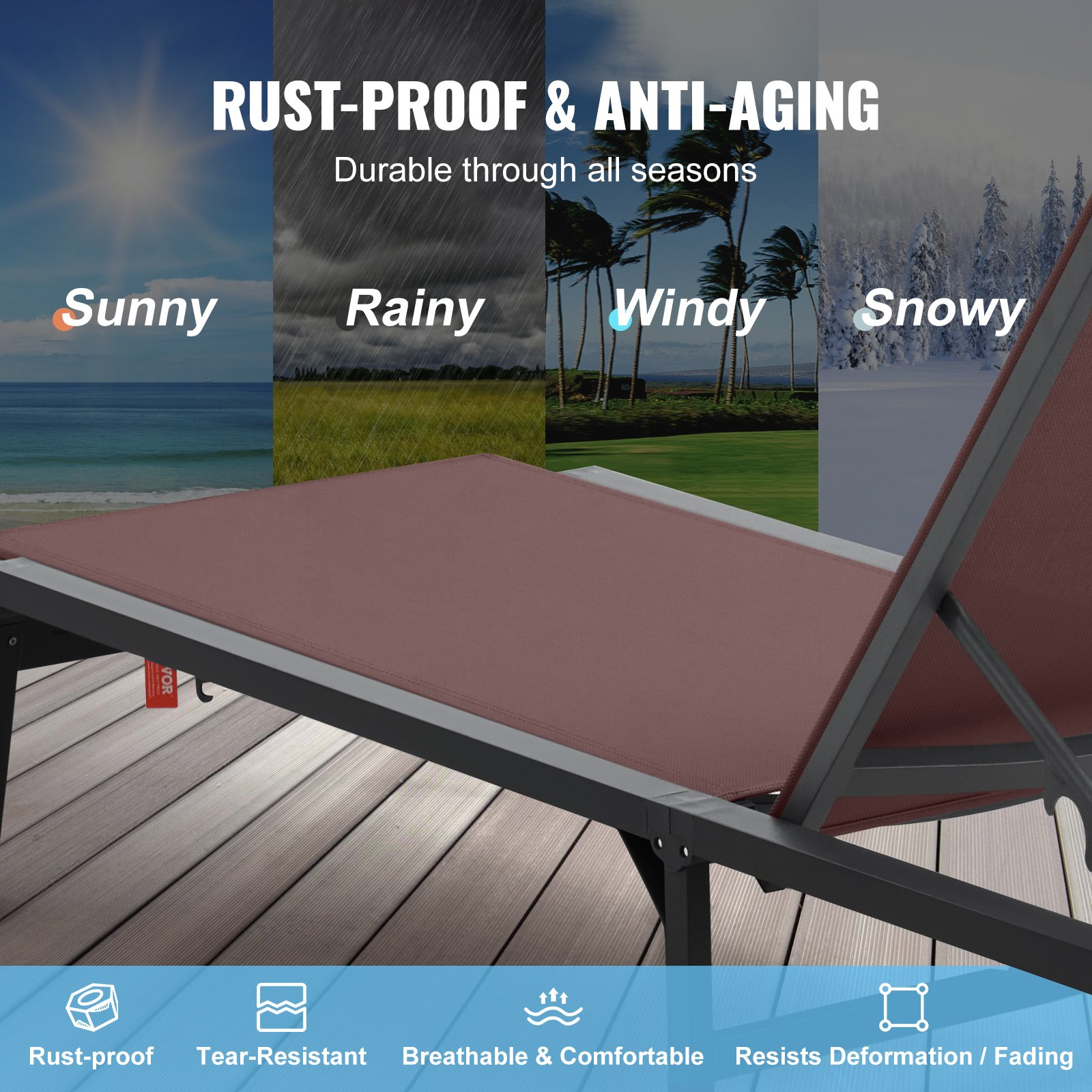 Start2Finish VEVOR outdoor aluminum chaise lounge chair with adjustable 5-position, foldable recliner for patio, beach, or poolside.