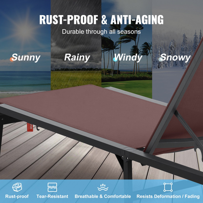 Start2Finish VEVOR outdoor aluminum chaise lounge chair with adjustable 5-position, foldable recliner for patio, beach, or poolside.