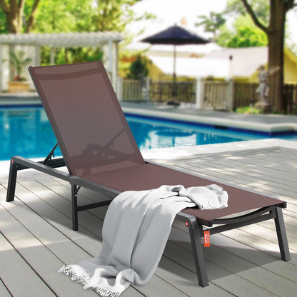 Start2Finish VEVOR outdoor aluminum chaise lounge chair with adjustable positions, folding design, perfect for patio, beach, or poolside.