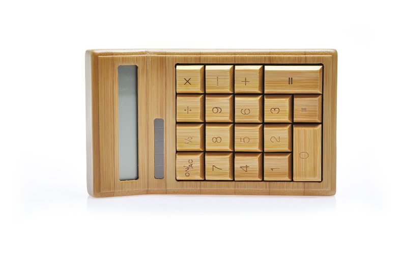 Fuchsia Molly solar power bamboo calculator with novelty design, featuring a compact, eco-friendly calculator with solar panel and bamboo finish.