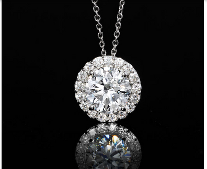 Start2Finish 1.50 CTW lab-grown diamond halo pendant necklace in 14kt white gold, featuring a sparkling central diamond and elegant design.