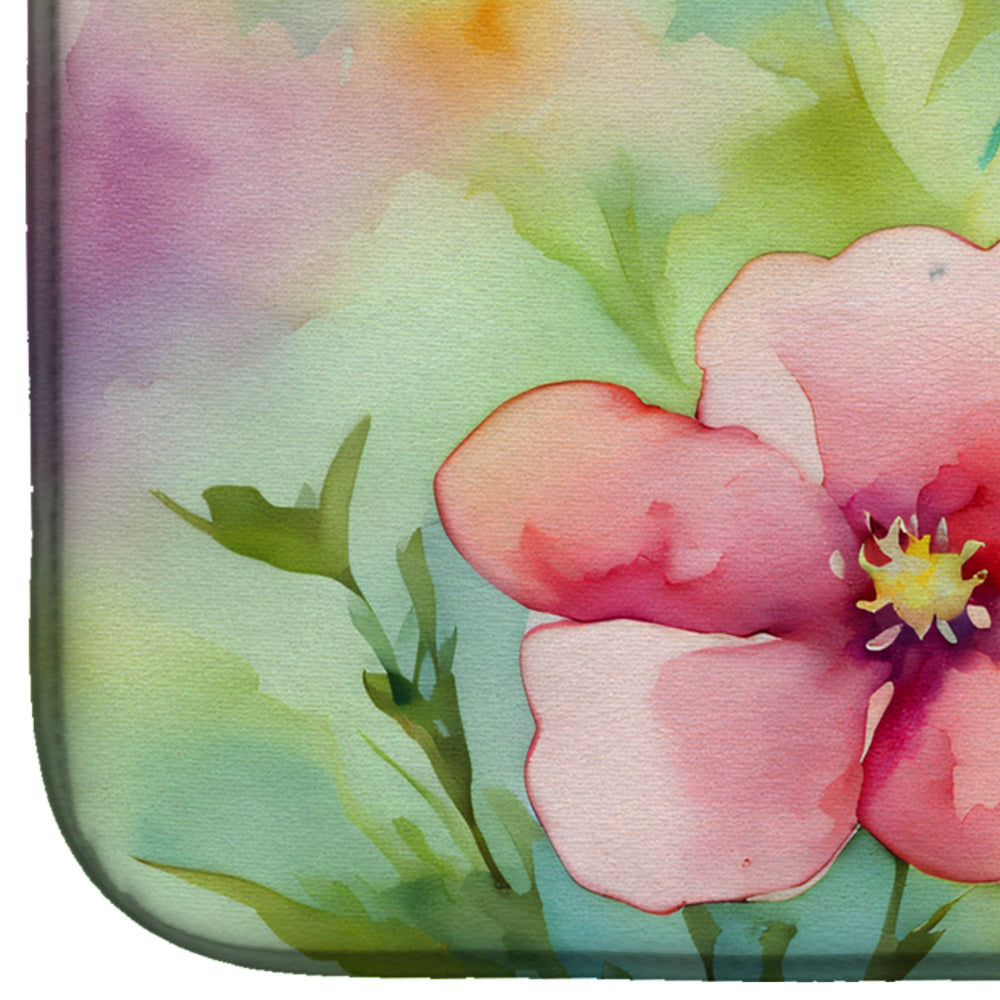 Alaska Forget-me-nots watercolor dish drying mat by Start2Finish, featuring floral blue and purple designs on a soft fabric surface.