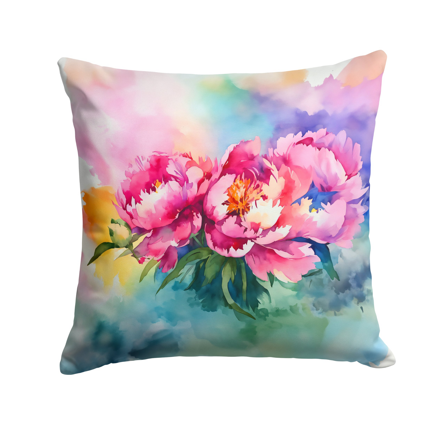 Watercolor peonies throw pillow with floral design, Start2Finish home décor accent for sofa or bed.