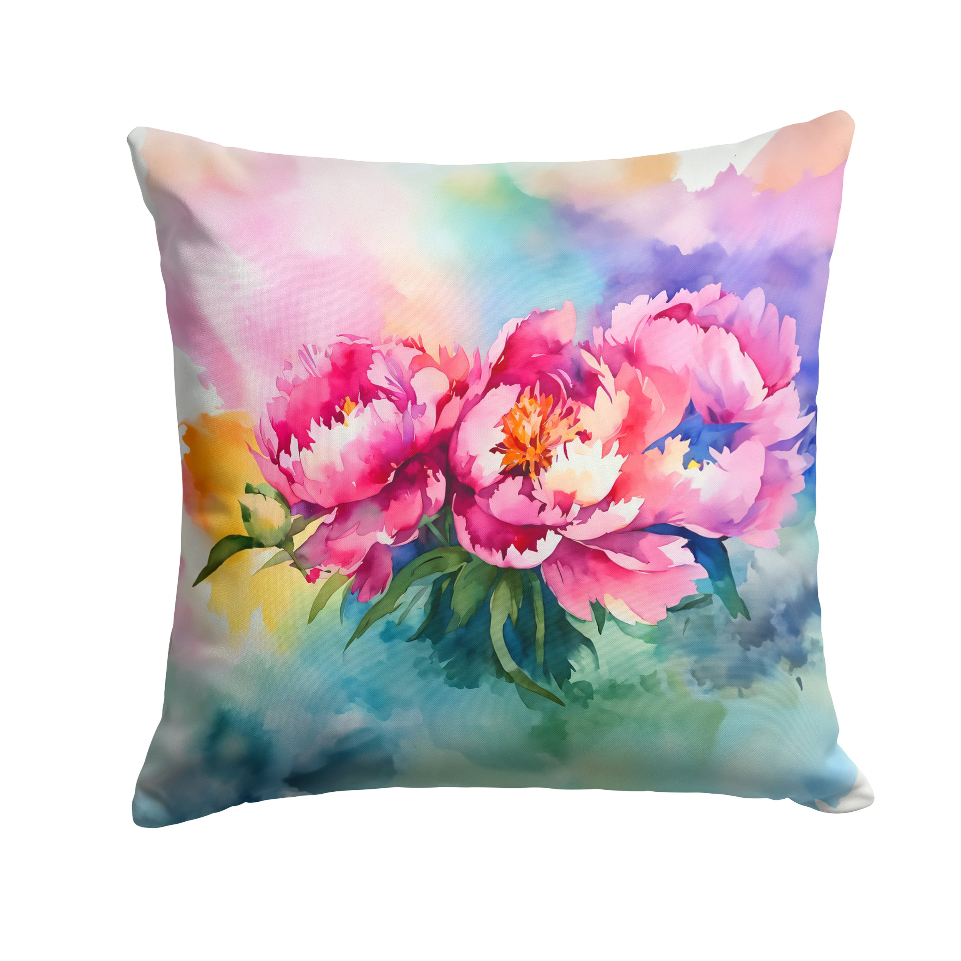 Watercolor peonies throw pillow with floral design, Start2Finish home décor accent for sofa or bed.