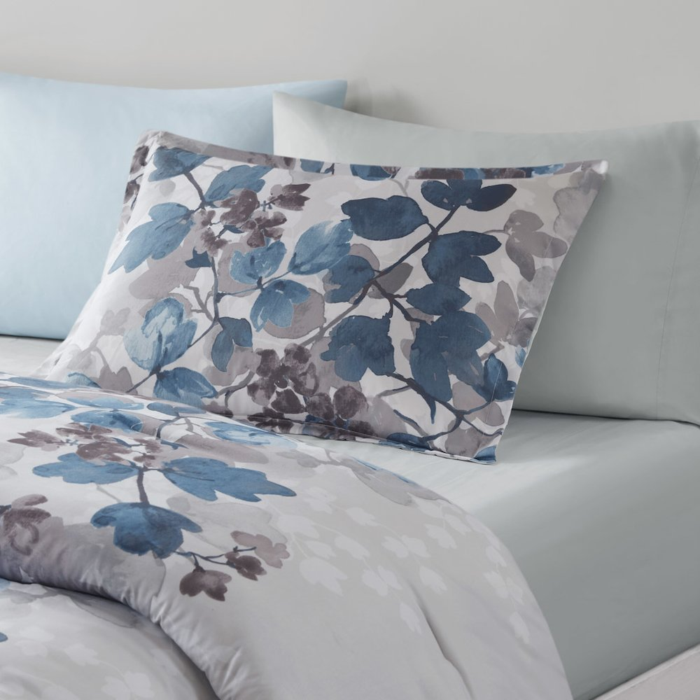 Start2Finish Alexis comforter set with matching blue bed sheets, featuring a cozy, stylish bedding ensemble.