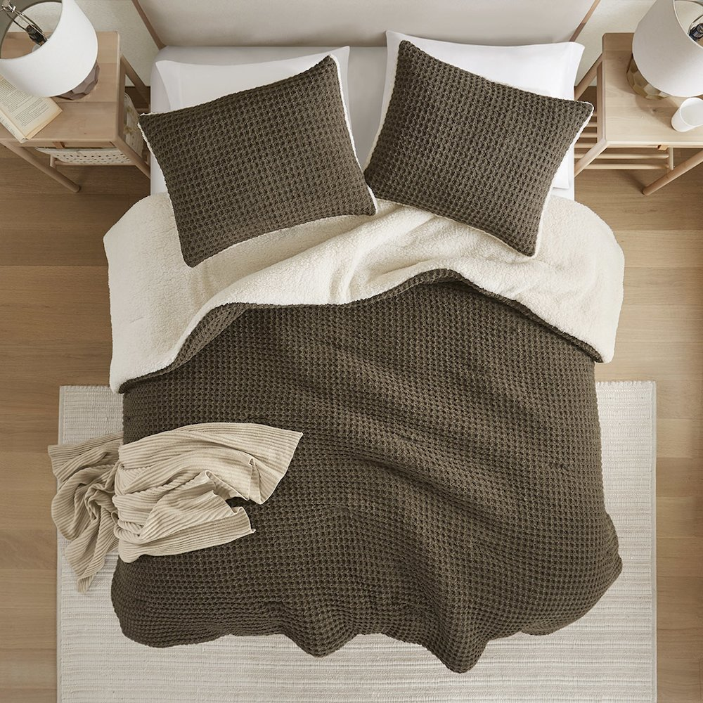 Start2Finish Riordan brown waffle knit chenille comforter set with textured bedding and plush fabric for cozy bedroom decor.