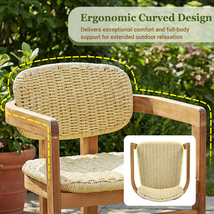 Beige rattan accent chair with wooden legs, ideal for living room or bedroom seating, by Start2Finish.