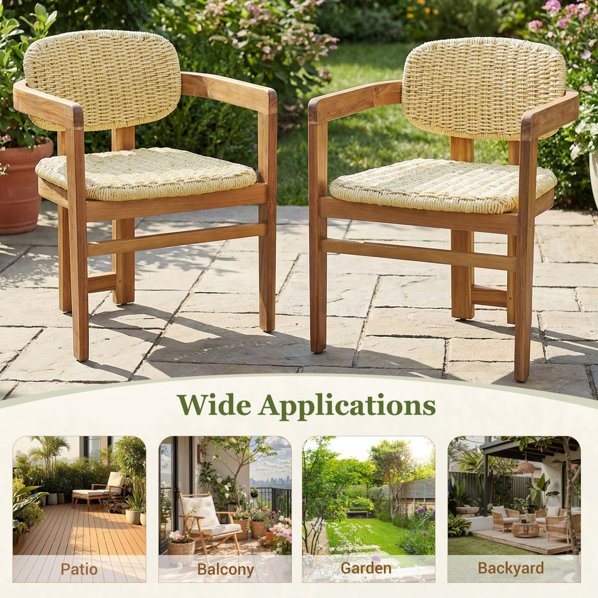 Beige rattan accent chair with wooden frame, ideal for living room or bedroom seating, by Start2Finish.