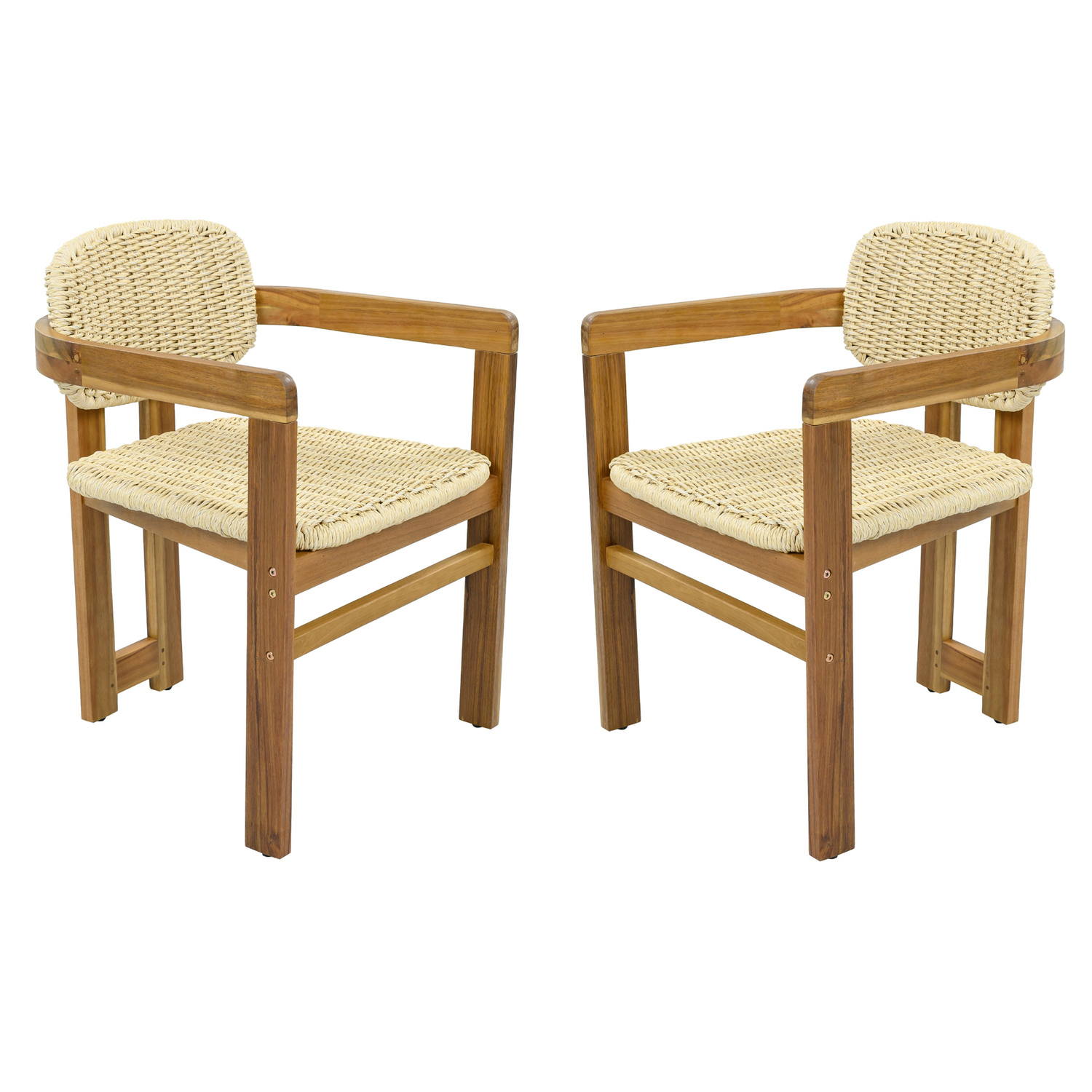 Beige rattan accent chair with wooden legs, ideal for living room or bedroom seating, by Start2Finish.