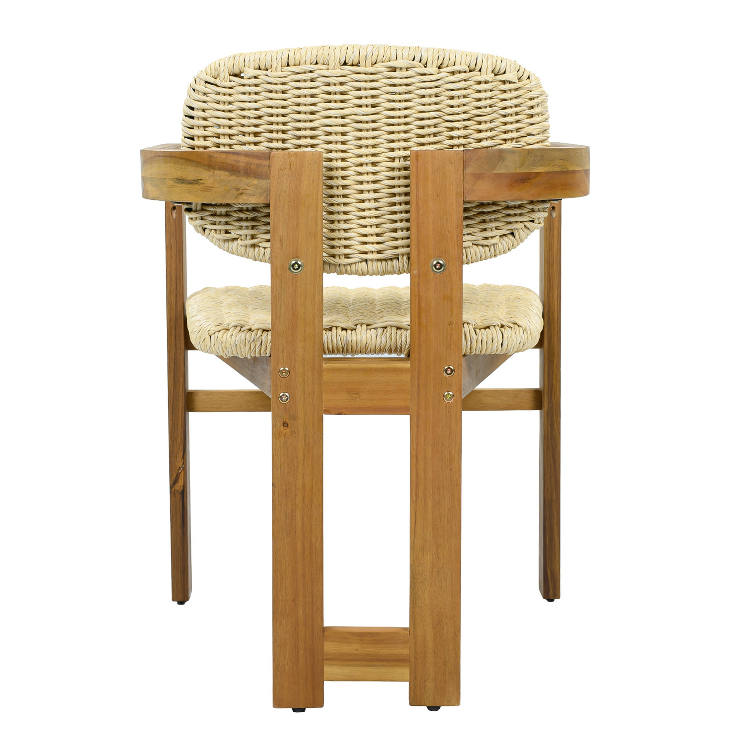Beige rattan accent chair with wooden legs, ideal for living room or bedroom seating by Start2Finish.