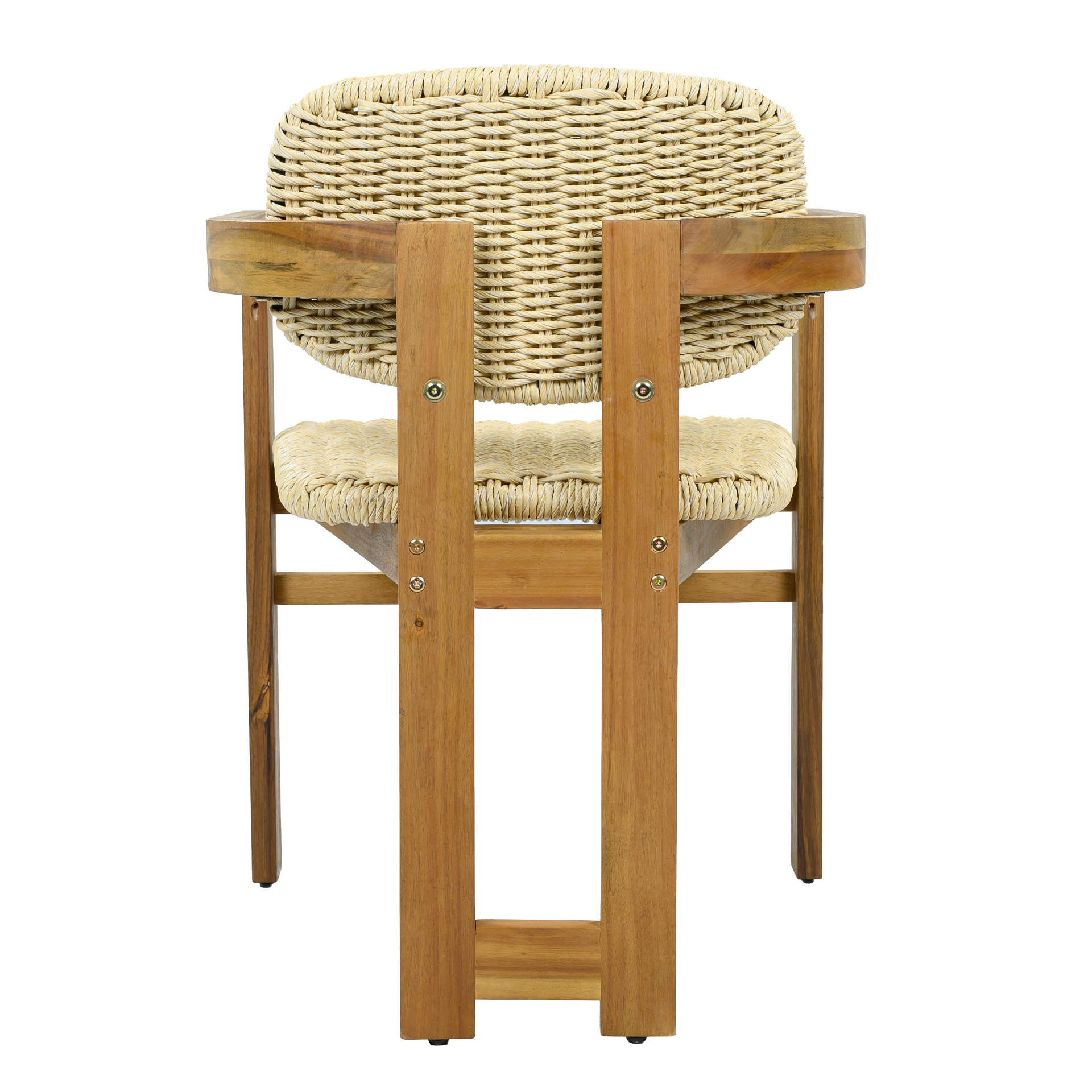 Beige rattan accent chair with wooden legs, ideal for living room or bedroom seating by Start2Finish.