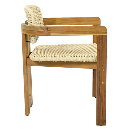 Beige rattan accent chair with wooden legs, ideal for living room or bedroom seating, by Start2Finish.
