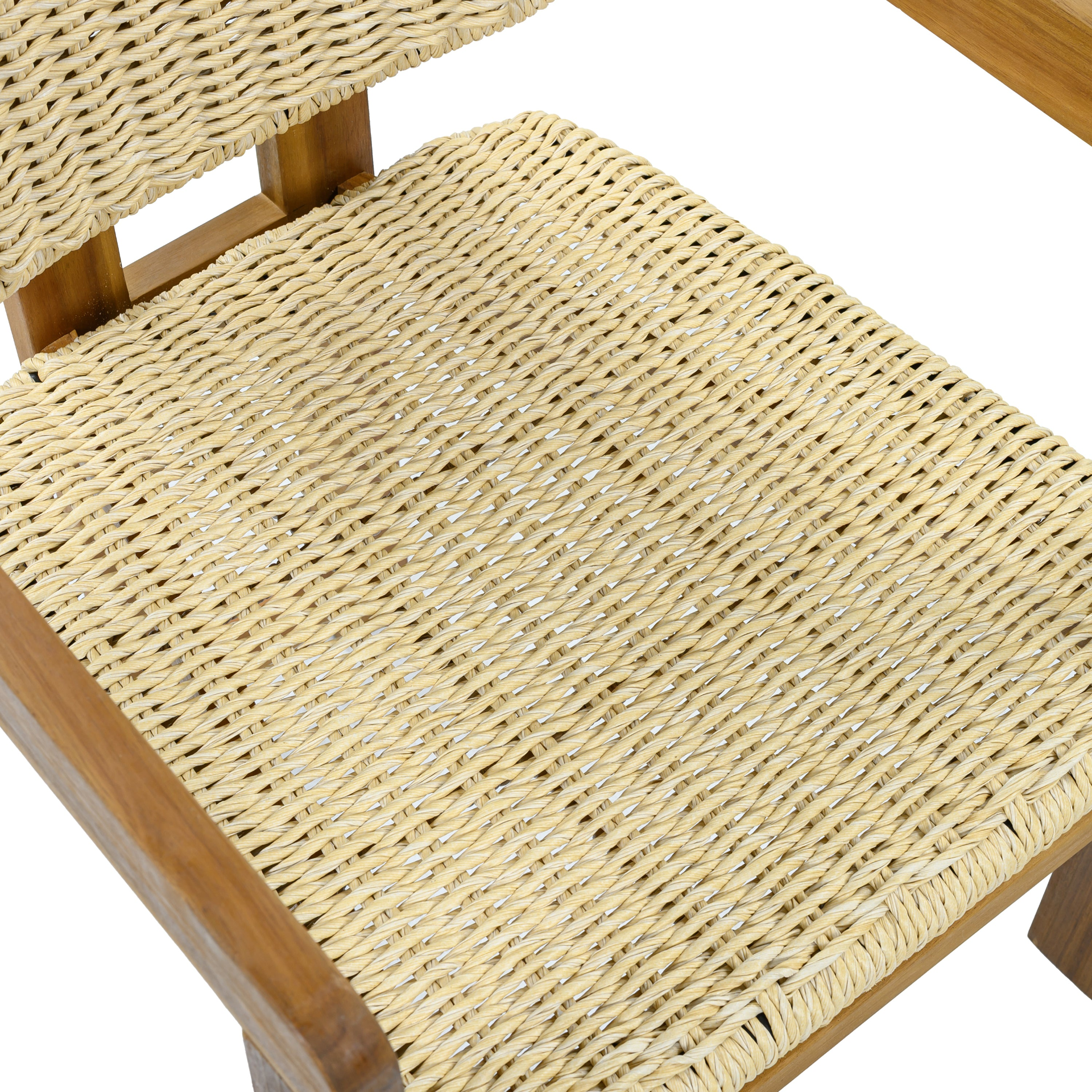 Beige rattan accent chair with wooden legs, perfect for living room or bedroom seating, by Start2Finish.