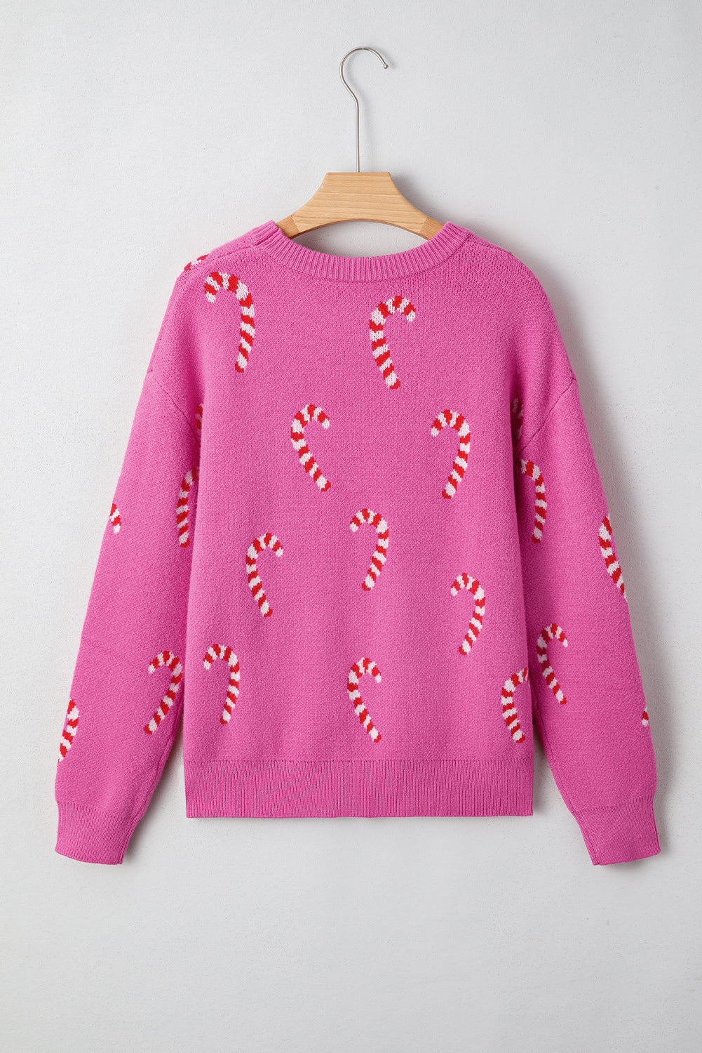 Byzantium Bay Christmas Candy Cane Drop Shoulder Sweater, cozy knit sweater with festive candy cane pattern and relaxed fit.