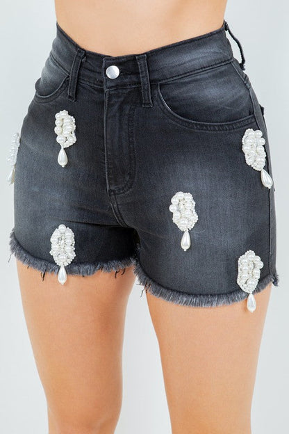 Pearl denim shorts for automotive use by Jade Icarus, showcasing durable fabric and stylish design.