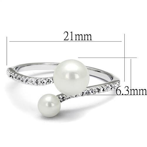 Rhodium brass ring with synthetic white pearl, elegant jewelry piece by Turquoise Tiger, showcasing a polished design.