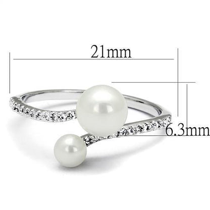 Rhodium brass ring with synthetic white pearl, elegant jewelry piece by Turquoise Tiger, showcasing a polished design.