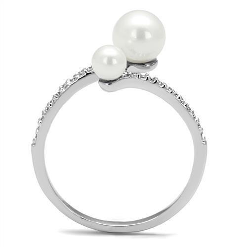 Rhodium brass ring with synthetic white pearl from Turquoise Tiger Jewelry &amp; Watches collection, featuring a polished band and elegant design.