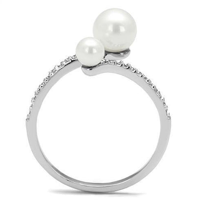 Rhodium brass ring with synthetic white pearl from Turquoise Tiger Jewelry &amp; Watches collection, featuring a polished band and elegant design.