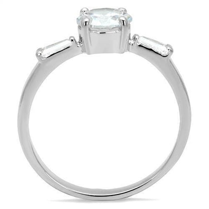 Rhodium brass ring with AAA grade clear CZ gemstone from Turquoise Tiger, showcasing a sleek jewelry design.