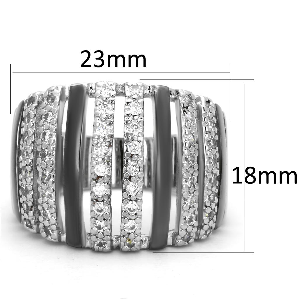 Rhodium and ruthenium brass ring by Turquoise Tiger featuring AAA grade clear cubic zirconia gemstone.