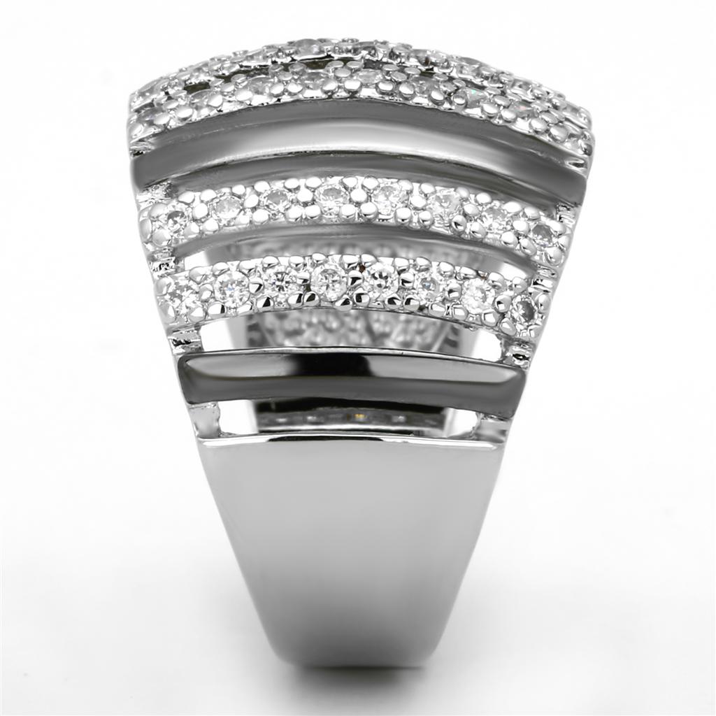 Rhodium and ruthenium brass ring with AAA grade clear CZ stones from Turquoise Tiger, featuring intricate jewelry design.