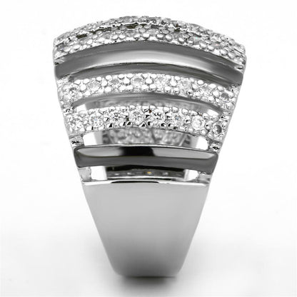 Rhodium and ruthenium brass ring with AAA grade clear CZ stones from Turquoise Tiger, featuring intricate jewelry design.