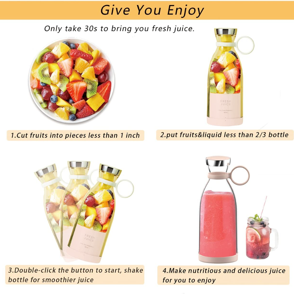 Yellow Pandora portable kitchen juicer blender for on-the-go use, showing compact design and blending container.