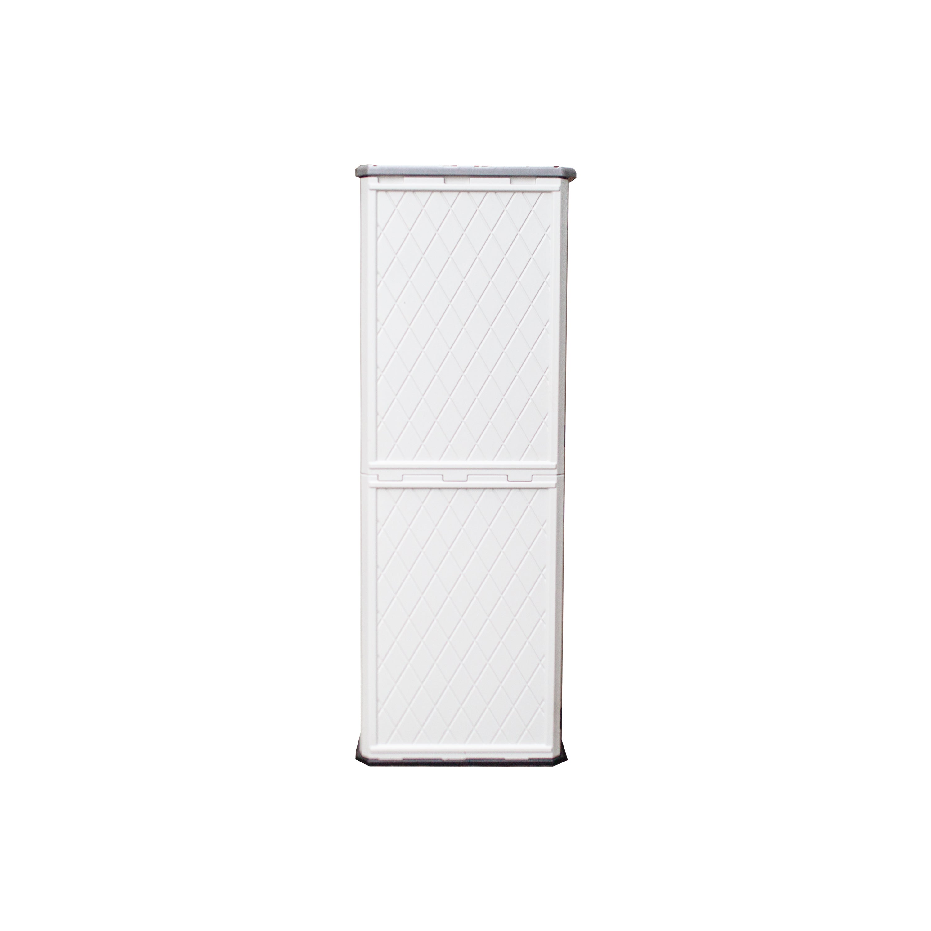 Emerald Thanatos Horti Cubic 66 cu. ft. outdoor vertical storage shed with organized compartments and durable metal construction.