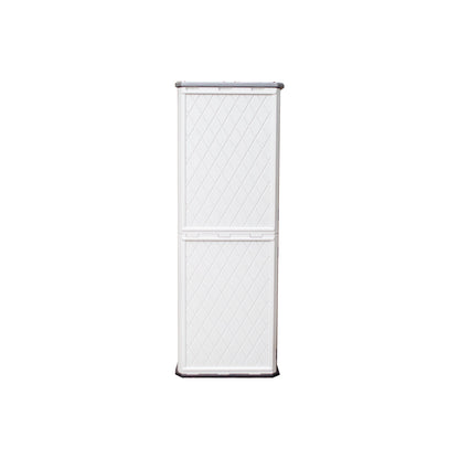 Emerald Thanatos Horti Cubic 66 cu. ft. outdoor vertical storage shed with organized compartments and durable metal construction.